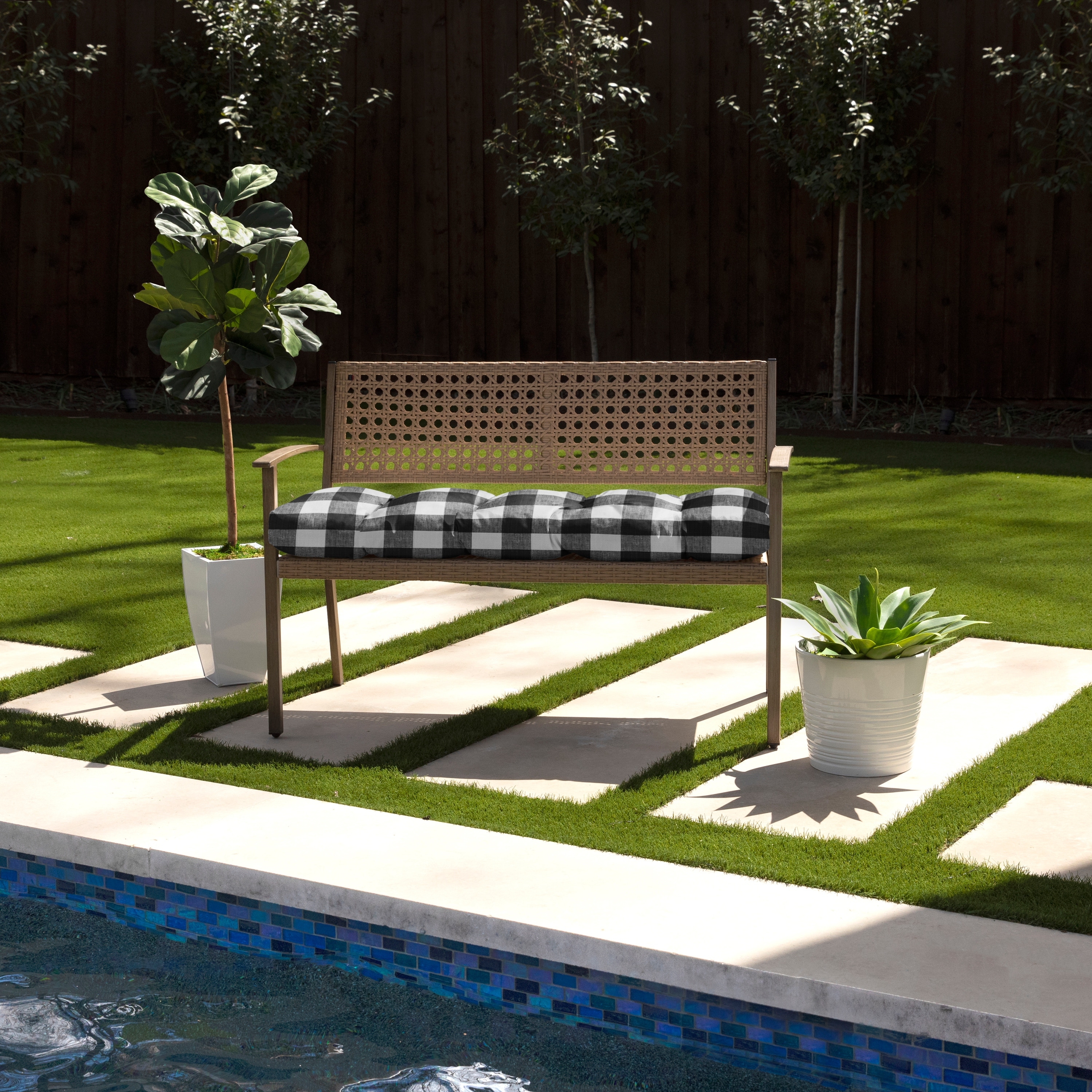Buffalo plaid outdoor bench cushion clearance